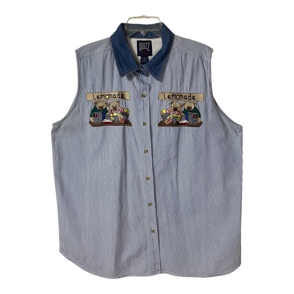 Quizz‎ Embroidered Bears Lemonade Stand Sleeveless Button up Shirt - Size 20 - Picture 1 of 5